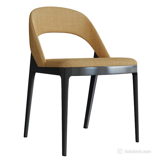 Modern Stylish Dining Chair With Beige Fabric Upholstered Seat And Black Metal Legs 3d model 