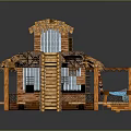 Two Story Traditional Thatched Building With Bamboo Walls Thatched Roof And Wooden Staircase