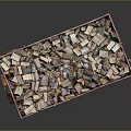 Rusty Metal Bin Filled With Stacked Firewood Logs And Wood Pieces