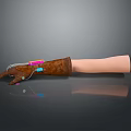 Brown Prosthetic Arm Device With Pink Blue Components And Light Colored Arm Model