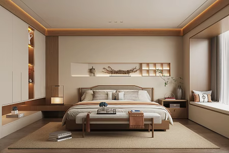 Song Style Aesthetics Bedroom New Chinese Style Bedroom Log Wind Bedroom Bay Window Bedroom No Main Lamp Bedroom 3d model