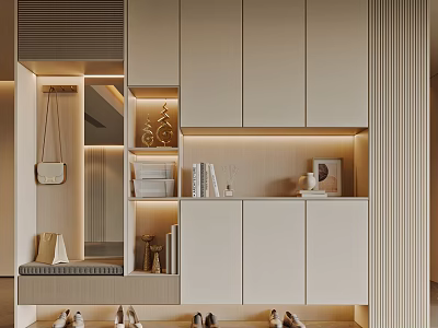 Modern Shoe Cabinet Design With Sleek Cabinets Integrated Lighting And Storage Shelves 3d model