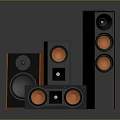 Modern Home Audio Speakers With Different Sizes And Orange Drivers Design