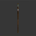 Enchanted Wooden Staff Weapon with Forked Top Green Glowing Gem and White Bindings