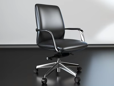 Black Leather Office Chair With Metal Armrests And Five Star Caster Base 3d model