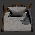 Modern Wooden Frame Leisure Chair With Light Gray Cushion Pillow And Armrest Blanket