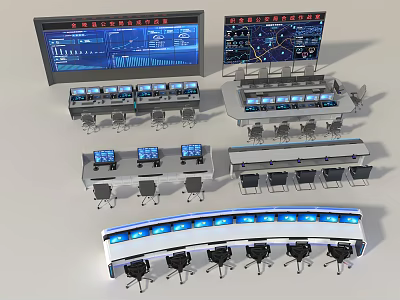 Control Room Interior Design With Multiple Monitor Screens Operator Consoles And Ergonomic Chairs 3d model
