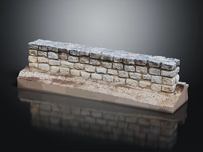 Detailed Stone Wall Model With Brick Construction And Textured Surface On Wooden Base 3d model