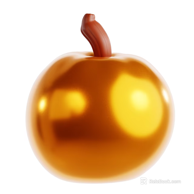 Shiny Golden Apple With Brown Stem And Smooth Reflective Surface 3d model