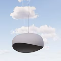 Modern Dome Shaped Pendant Light Hanging Against Blue Sky With White Clouds
