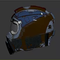 Futuristic Blue And Red Helmet With Transparent Visor And Mechanical Design