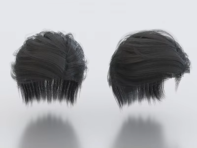 Black Wig Decorative Ornament Set Two Piece Stylish Hair Display Figurines 3d model