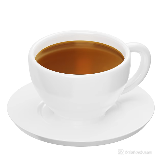 Hot Brown Beverage Served In White Ceramic Cup With Matching Saucer 3d model 