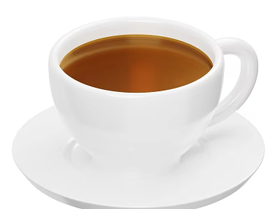 Hot Brown Beverage Served In White Ceramic Cup With Matching Saucer 3d model