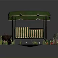 Outdoor Garden Scene With Green Canopy Swing Striped Seat Grill And Accessories
