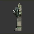 Decorative Lion Head Stone Arch Sculpture With Green Accents And Steps In Landscape