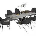 Modern Rectangular Marble Dining Table Set With Six Black Chairs Green Plant And Decorations 3d model
