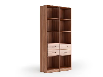 Wooden Bookshelf With Open Shelves And Bottom Drawers Modern Home Storage Furniture Design 3d model