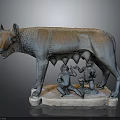 Bronze She Wolf Sculpture With Two Nursing Infants On Stone Base 3d model