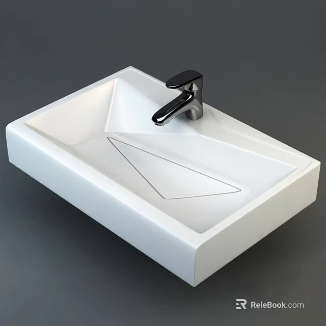 Minimalist Modern White Square Washbasin With Sleek Lines And Black Faucet 3d model 