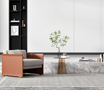 Modern Single Sofa Round Side Table Combination 3d model