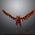 Detailed Red Bird With Flame Like Feathers And Spread Wings Blue Claws