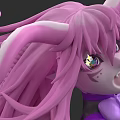 Vibrant Pink Haired Woman With Rabbit Ears Starry Eyes Open Mouth And Purple Garment