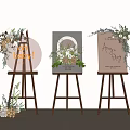 Stylish Display Shelves With Floral Accents And Baby Party Signs On Wooden Easels