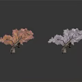 Colorful Decorative Trees With Pink White Purple Orange Foliage On Dark Background
