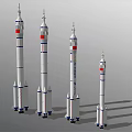 Chinese Rocket Models In Different Sizes With Red Markings On Gray Background 3d model