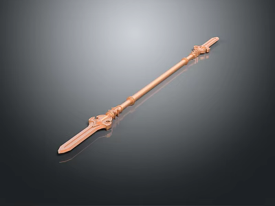Ornate Copper Long Handle Spear With Decorative Carvings And Metallic Shine 3d model