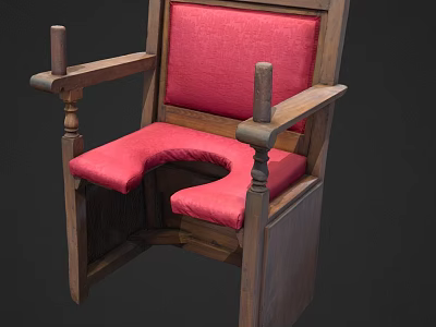 Antique Wooden Chair With Red Cushioned Seat Hole And Armrest Posts Design 3d model