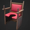 Antique Wooden Chair With Red Cushioned Seat Hole And Armrest Posts Design