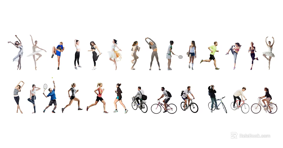 People Engaging in Various Activities Such as Sports Dancing Cycling and Tennis 3d model 