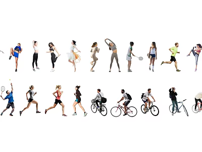 People Engaging in Various Activities Such as Sports Dancing Cycling and Tennis 3d model
