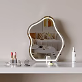Modern White Dressing Table With Irregular Shaped Lighted Mirror And Cosmetics 3d model