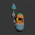 Orange Household Item With Rolling Base Silver Blue Components And Green Yellow Rings