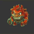 Fierce Red Fiery Haired Game Movie Character Holding Shield With 3D Design