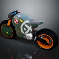 Green Custom Motorcycle With Orange Wheels Unique Graphic Design And Modern Dashboard