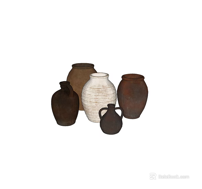 Multiple Ceramic Jars In Various Colors Including Brown And White For Home Decorative Use 3d model