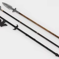 Three Medieval Fantasy Spears With Metal Heads Colored Shafts And Decorative Details