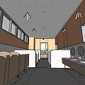 Kindergarten Bathroom Interior With Multiple Cubicles Sink Counter Mirrors And Windows 3d model