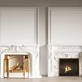 White Carved Fireplaces With Gold Accents And Marble Design Burning Fire