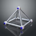 Geometric Triangular Pyramid Frame with Metal Rods and White Spherical Nodes Featuring Blue Accents
