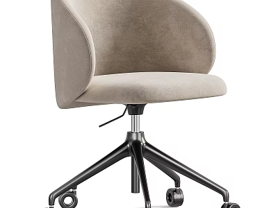 Contemporary Table and Chair Set Featuring Beige Curved Backrest Chair with Black Caster Base 3d model