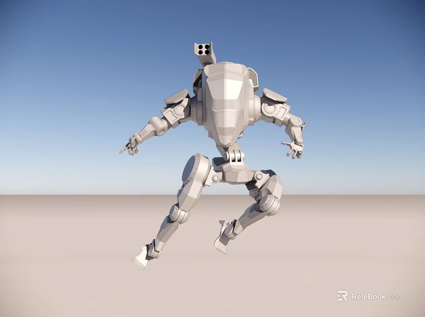 3D Rendered Silver Robot With Mechanical Structure Walking On Desert Ground Under Blue Sky 3d model 