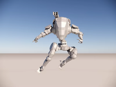3D Rendered Silver Robot With Mechanical Structure Walking On Desert Ground Under Blue Sky 3d model