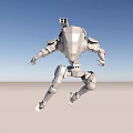 3D Rendered Silver Robot With Mechanical Structure Walking On Desert Ground Under Blue Sky