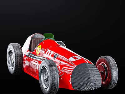 Red Vintage Racing Car With Streamlined Body Large Wheels And Green Roof 3d model