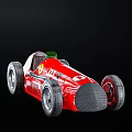 Red Vintage Racing Car With Streamlined Body Large Wheels And Green Roof